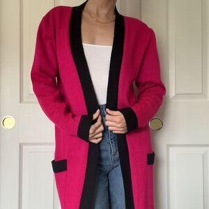 Magenta and black contrast knit cardigan